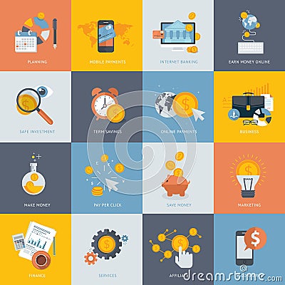 Set of flat design concept icons for finance Vector Illustration