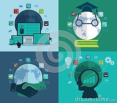 Set of flat design concept icons for web Vector Illustration