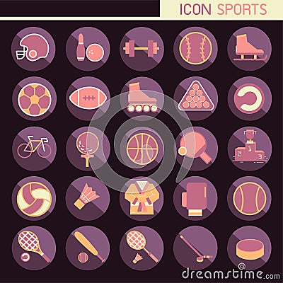 25 set Flat design, Contains such Icons rugby, bowling, football, basketball, baseball, tennis and more, Elements and objects o Vector Illustration