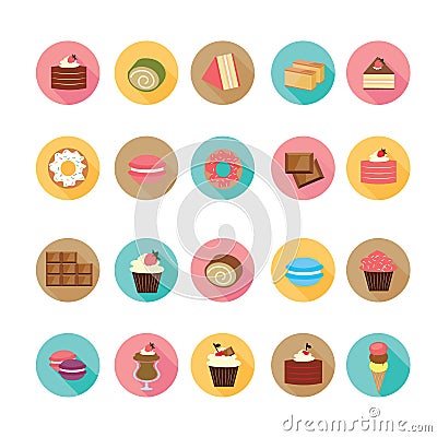Set of flat design dessert icons. Vector Illustration
