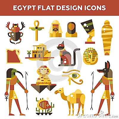 Set of flat design Egypt travel icons Vector Illustration