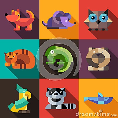 Set of flat design geometric animals icons Vector Illustration