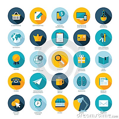 Set of flat design icons for E-commerce, Pay per c Vector Illustration