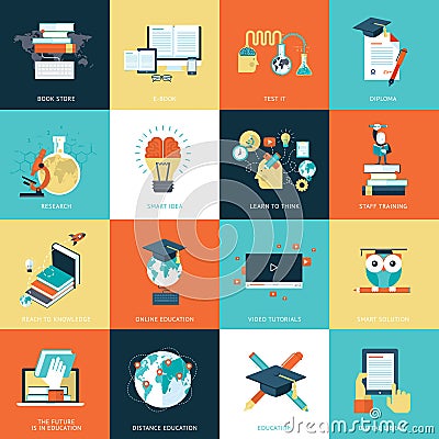 Set of flat design icons for education Vector Illustration