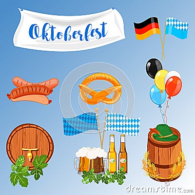Set of flat design icons for Oktoberfest isolated on white vector. Stock Photo