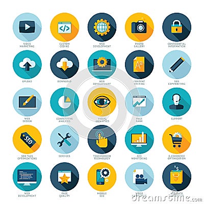 Set of flat design icons for Web design developmen Vector Illustration