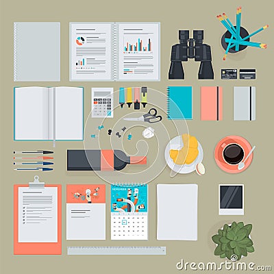 Set of flat design items for business, finance, marketing Vector Illustration