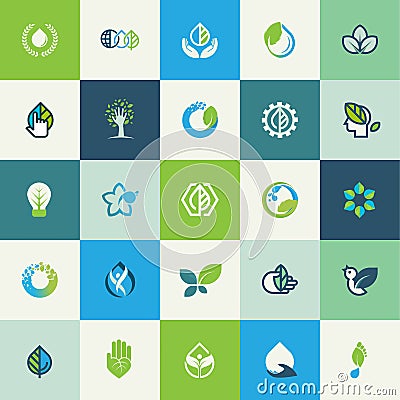 Set of flat design nature icons Vector Illustration