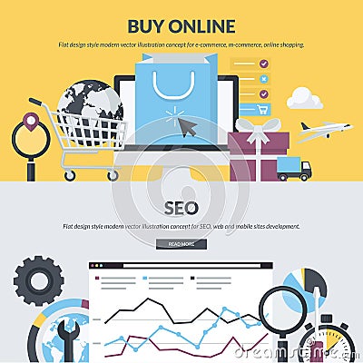 Set of flat design style concepts for e-commerce and SEO Vector Illustration