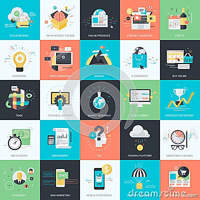 Set of flat design style icons for business and marketing Vector Illustration
