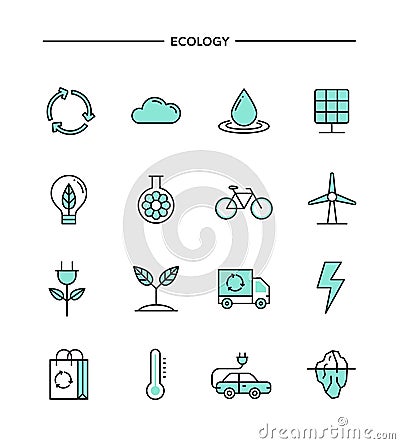 Set of flat design, thin line ecology icons Vector Illustration