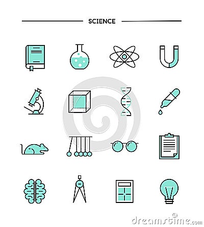 Set of flat design, thin line science icons Vector Illustration