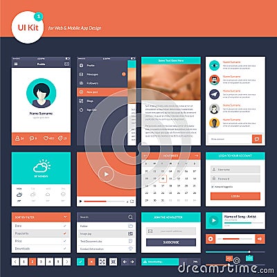 Set of flat design UI and UX elements for website and mobile app design Vector Illustration