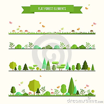 Set of flat forest elements Vector Illustration