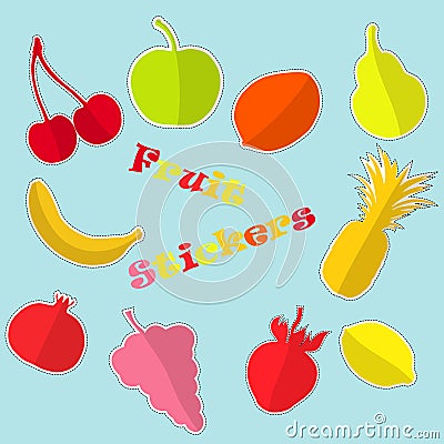 Set with Flat Fruit Stickers Vector Illustration