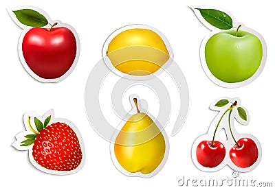 Set of flat fruit stickers. Vector Illustration