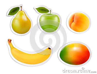 Set of flat fruit stickers. Vector Illustration