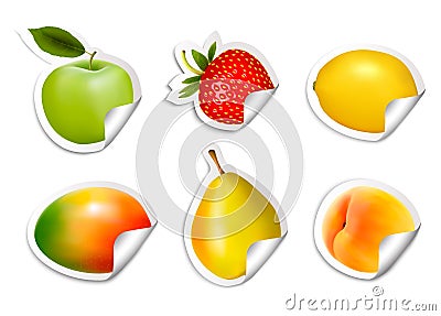 Set of flat fruit stickers. Stock Photo