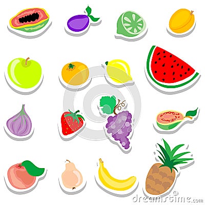 Set of flat fruits stickers icons Stock Photo