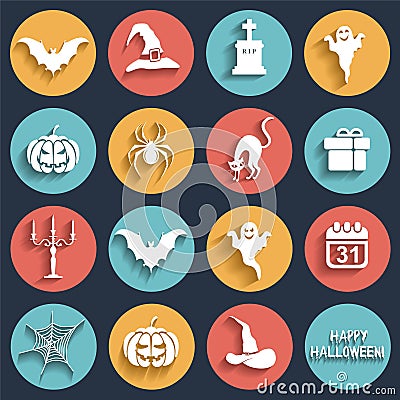 Set flat halloween icons Vector Illustration