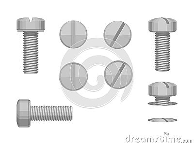 Set of flat head machine screw on white background Vector Illustration