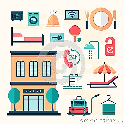 Set of flat hotel icons Vector Illustration