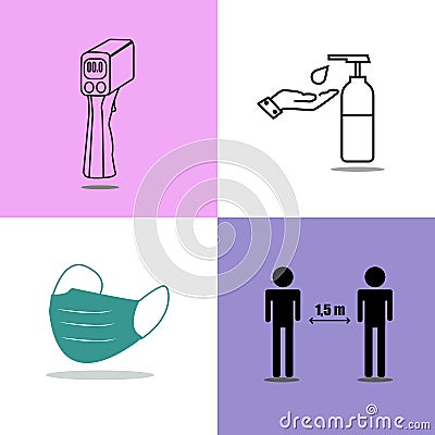 Set flat icon masker people distancing Vector Illustration