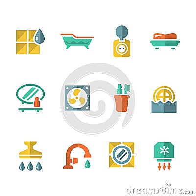 Set flat icons of bathroom Vector Illustration