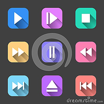 A set of flat icons casting a shadow with the contents of the characters for playing audio recordings. Vector Vector Illustration