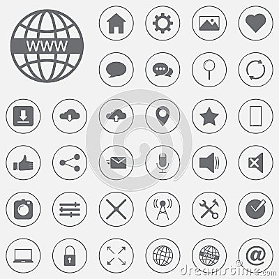 Set of flat icons for mobile app and web vector, solid illustration, pictogram isolated on gray. Vector Illustration