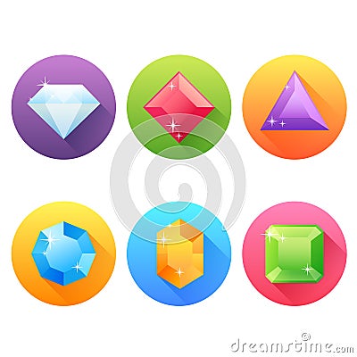 Set of flat icons with precious jewels Vector Illustration