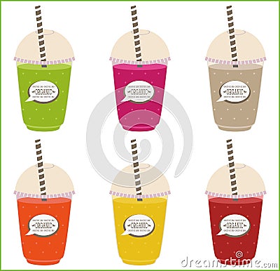 Set of smoothie colored. with logo and label smoothie organic bar Vector Illustration