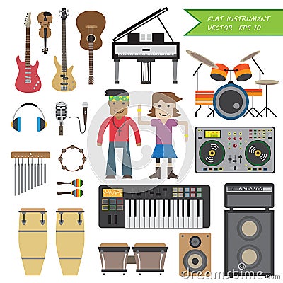 Set of Flat instrument music Vector Illustration