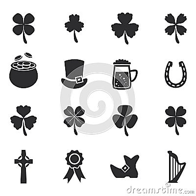 Set of flat irish St. Patrick`s Day icons, vector Vector Illustration