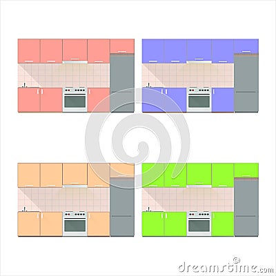 Set of flat kitchen furnitures Vector Illustration