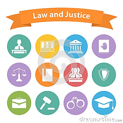 Set of flat law and justice icons Vector Illustration