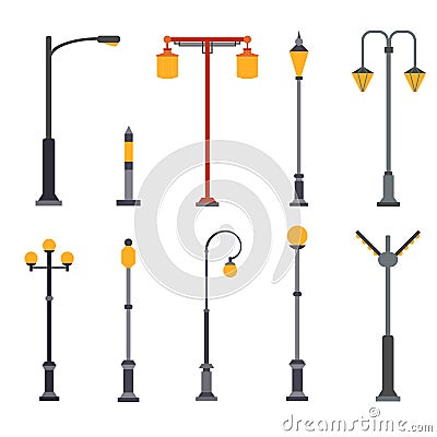 Set of flat light posts. Vector Illustration