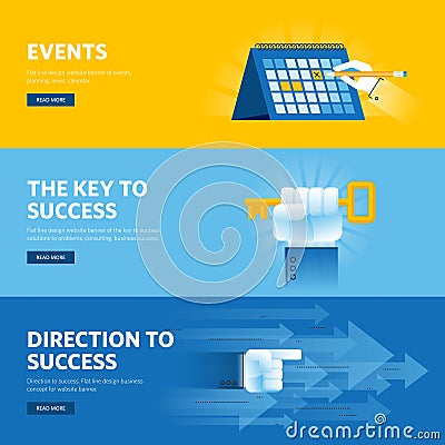 Set of flat line design web banners for business success, strategy, organization, news and events Vector Illustration