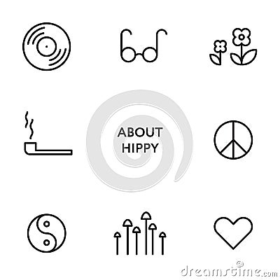 Set of flat line hippy icons. Modern pictograms Vector Illustration