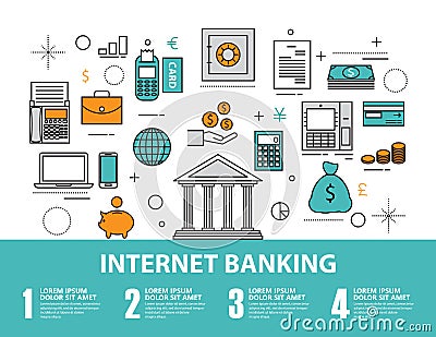 Set of Flat line icon & infographic design concept, financial pl Vector Illustration