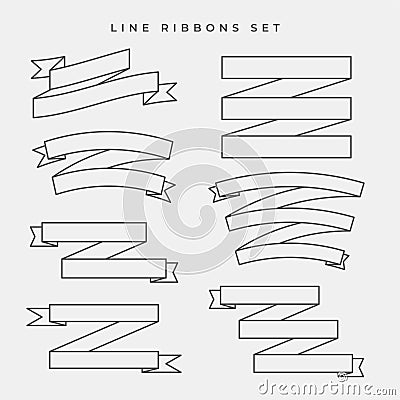 Set of flat line ribbon banners Vector Illustration