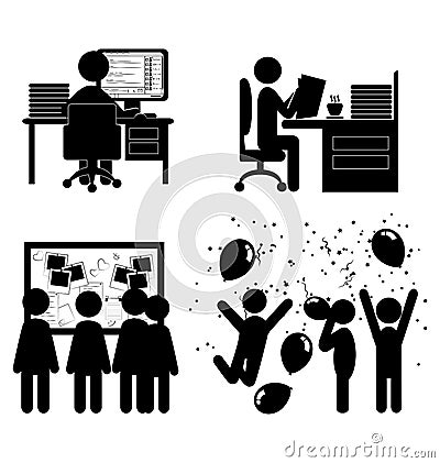 Set of flat office internal communications icons isolated on white Vector Illustration