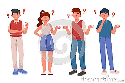 Set of flat people asking questions Vector illustration. Vector Illustration