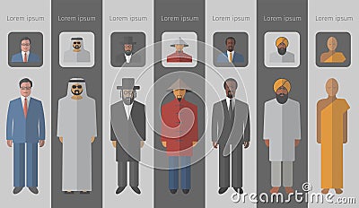 Set of flat people icons. Different race and religions Vector Illustration