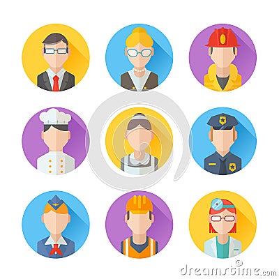 Set of flat portraits icons with people of different professions Vector Illustration