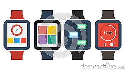 Set flat smart watches Stock Photo