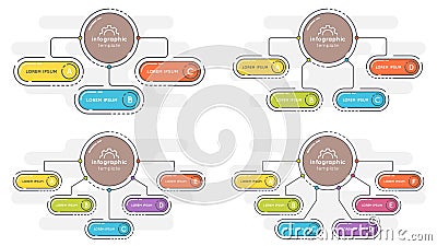 Set of flat style 3-6 options presentation infographic template. Vector Illustration