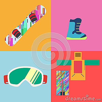 Set of Flat Style Snowboard Icons Vector Vector Illustration