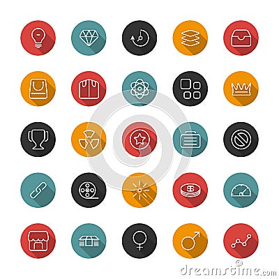 Set of flat thin icons. Style lines. Vector collection. Vector Illustration