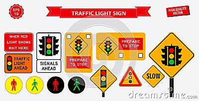 Set of flat traffic light sign. easy to modify Stock Photo